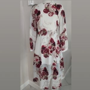 LEITH FLORAL FAUX WRAP LONG SLEEVE DRESS